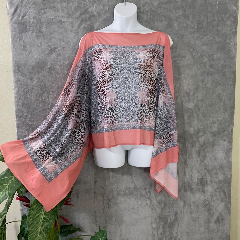 La Mode blouse topper Women’s OS kimono sleeves Flowy Coastal Resort cruise